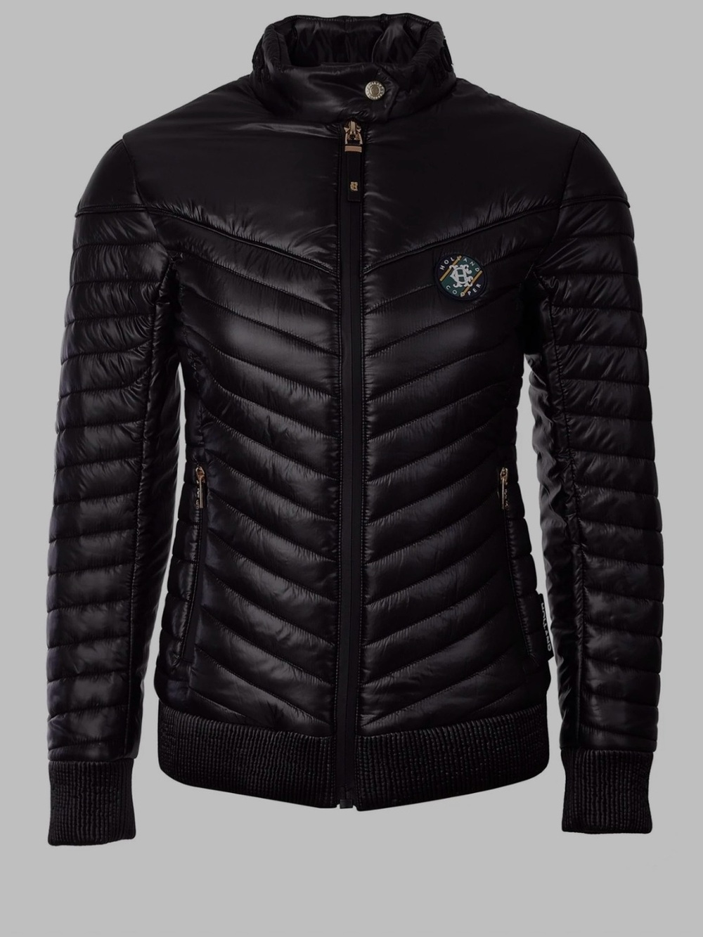 Women's Black Quilted Puffer Jacket with Stand Collar
